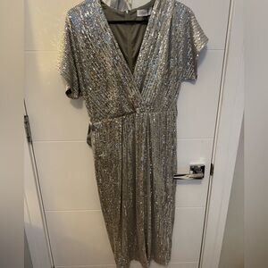Closet London kimono wrap sequin midi dress in silver